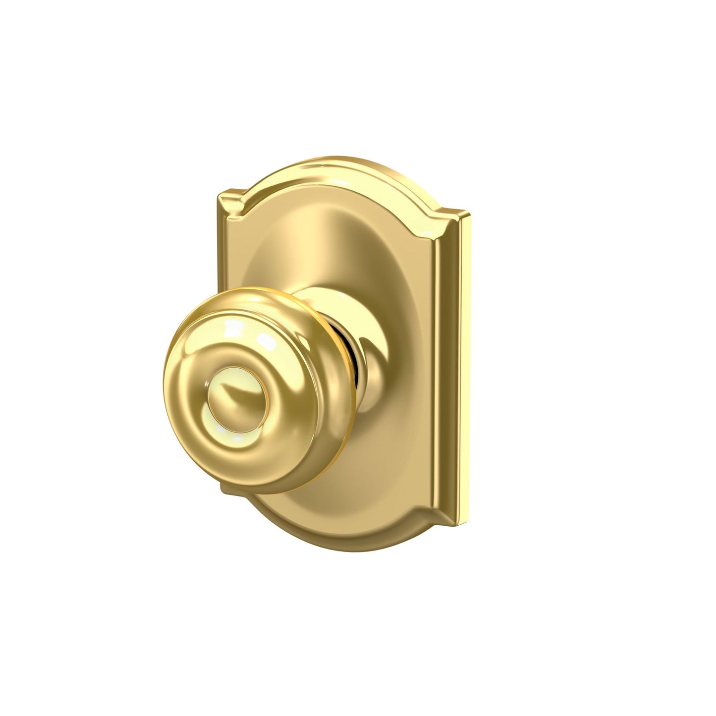 Schlage F10 GEO 605 CAM Georgian Door Knob with Camelot Trim, Hall & Closet Passage Lock, Bright Brass