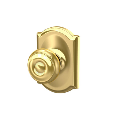 Schlage F10 GEO 605 CAM Georgian Door Knob with Camelot Trim, Hall & Closet Passage Lock, Bright Brass
