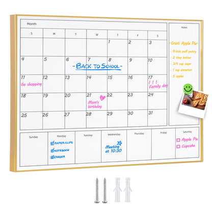 Aitakatta 3-in-1 Dry Erase Calendar for Wall with Gold Aluminum Frame, Magnetic Monthly & Weekly Calendar Whiteboard, Dry Erase Board for Wall, Hanging White Board for Decor/Memo(YL+ZL-Gold,4333)