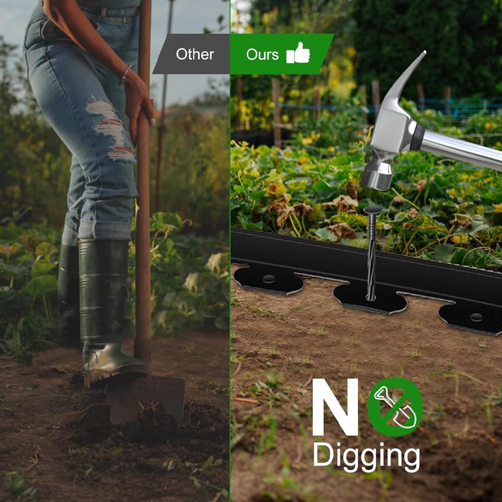 40 FT Landscape Edging No Dig, 2 in.Tall Garden Edging Border with 33 Anchoring Spikes and 1 PCS Connectors for Landscaping Garden, Flower Beds, and Lawn