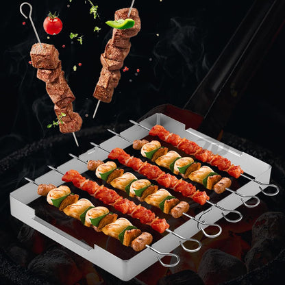 Angoily Stainless Steel Skewer and Grill Rack Set, Barbecue Skewer Rack with Metal Skewers for Grilling Barbecue Shish Kabobs, BBQ Meat, Vegetables, Fruits