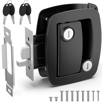 RV Door Lock Replacement, Upgraded Lighter RV Door Latch with Paddle Deadbolt & 4 Keys, 100% Metal Camper Door Locks, Aluminum Alloy RV Entry Door Lock for Travel Trailers Cargo Hauler, Black