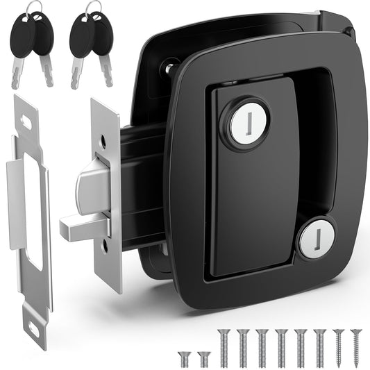 RV Door Lock Replacement, Upgraded Lighter RV Door Latch with Paddle Deadbolt & 4 Keys, 100% Metal Camper Door Locks, Aluminum Alloy RV Entry Door Lock for Travel Trailers Cargo Hauler, Black