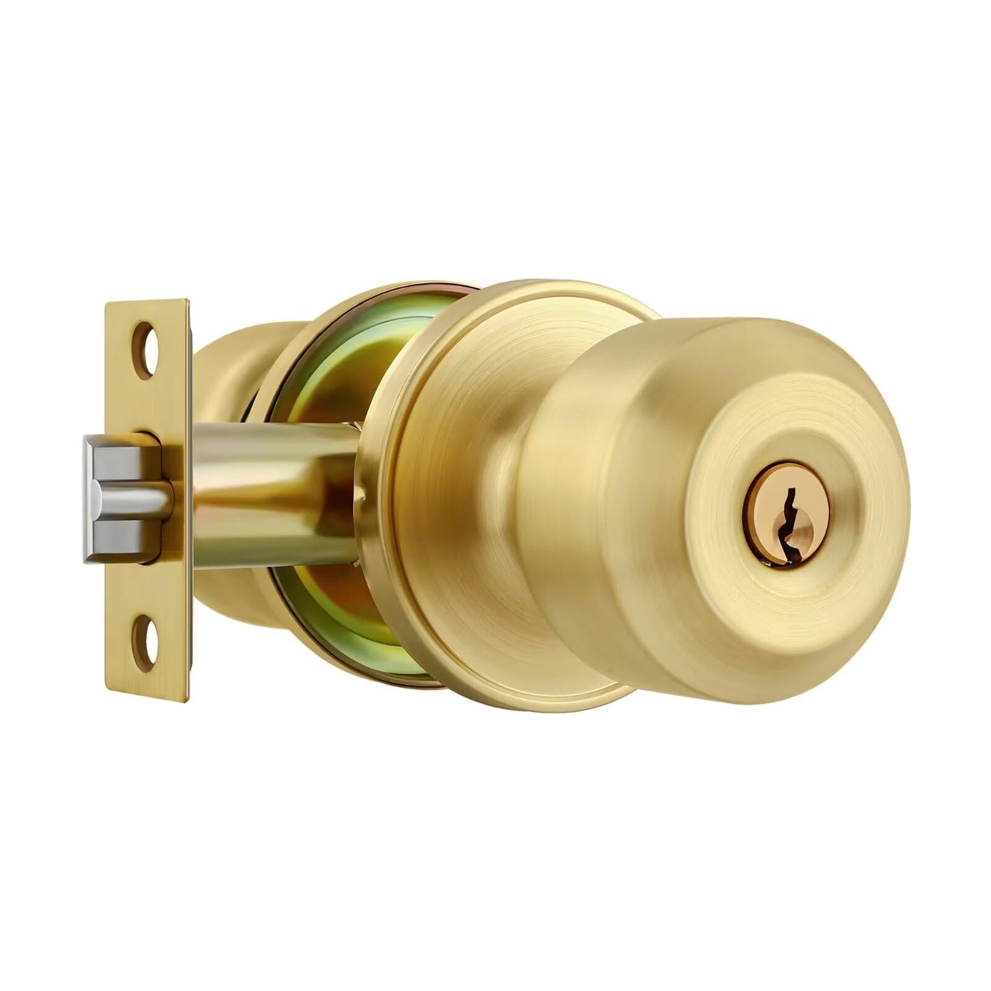 Leydebong 1 Pack Keyed Entry Door Knobs with Lock, Gold Door Locks, Interior and Exterior Door Lock, Reversible for Right/Left Handing