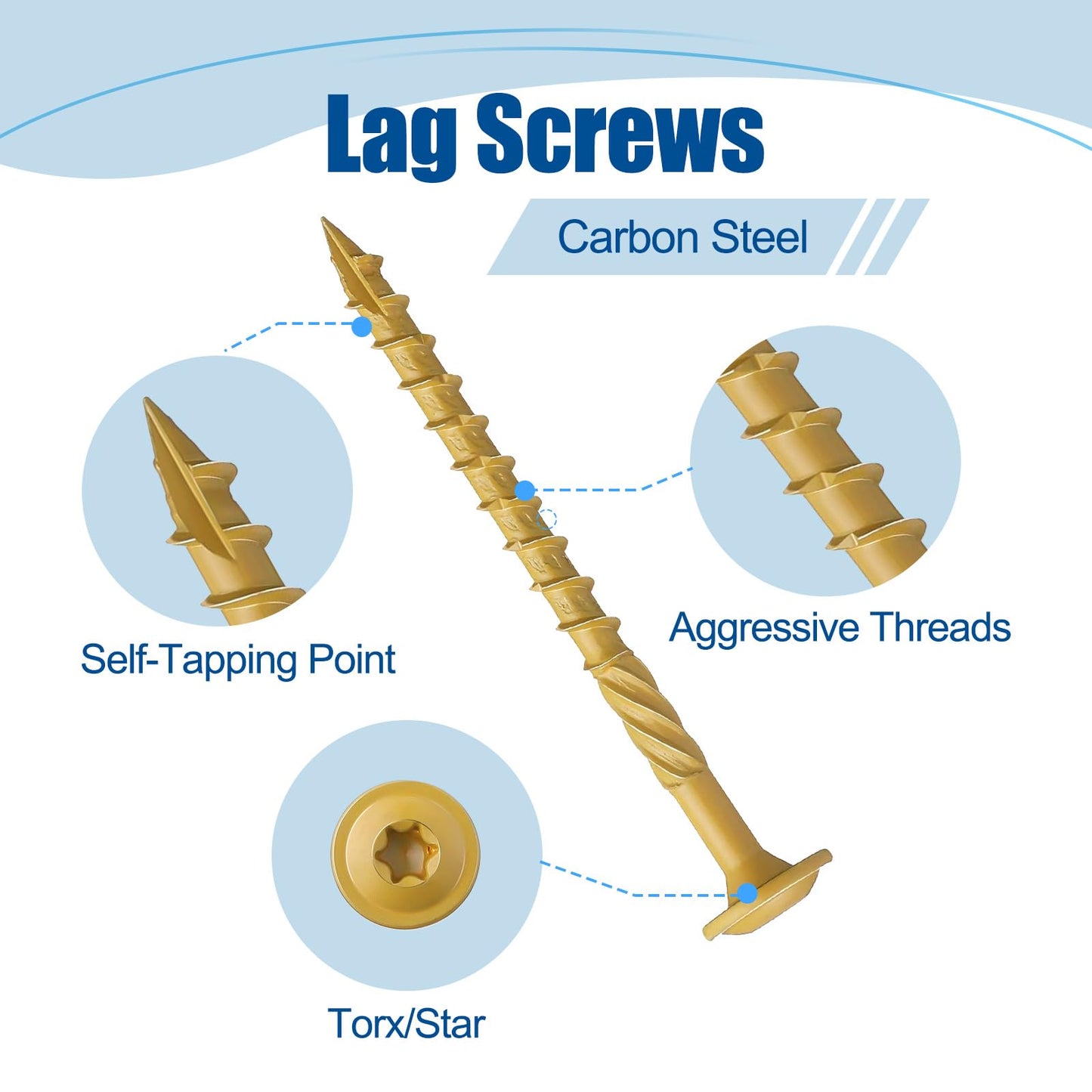 ANCHOREASE Lag Screws #14×3", 100PCS Heavy Duty Construction Screws, Rust Resistant, Washer Head, Bronze Coated External Wood Screws, Trusss Lag Screws, 2PCS T30 Star Bit Included