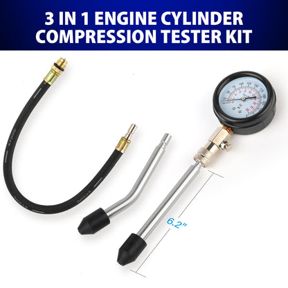 Compression Tester, 8pcs Engine Compression Tester kit Professional Petrol Gas Engine Cylinder Pressure Gauge 0-300 PSI Automotive Tool for Motorcycle Car Truck (red)