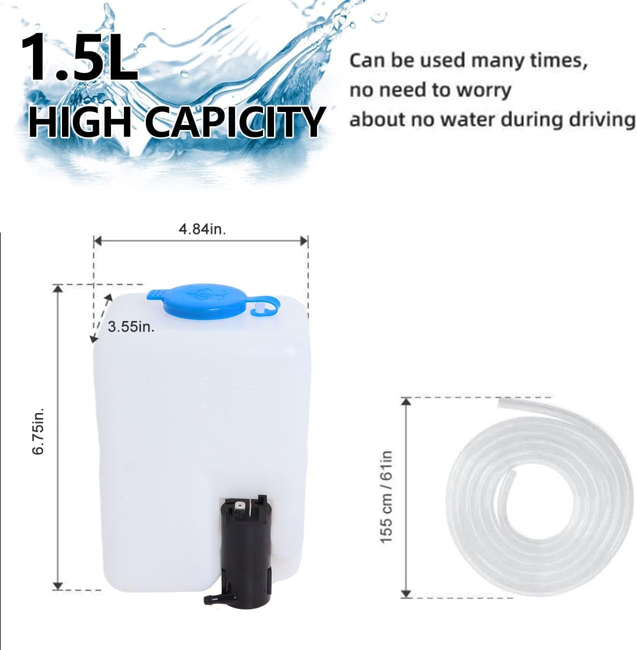 Wadoy Universal Windshield Washer Pump Reservoir Kit 99300 Fluid Reservoir Tank Bottle with Pump