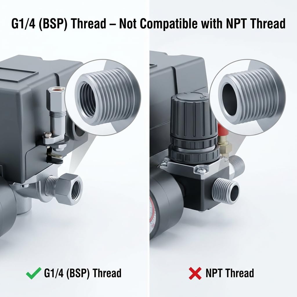 QWORK Air Compressor Pressure Switch Control Valve, 90-120PSI Pressure Regulator with Pressure Gauges Fittings Set