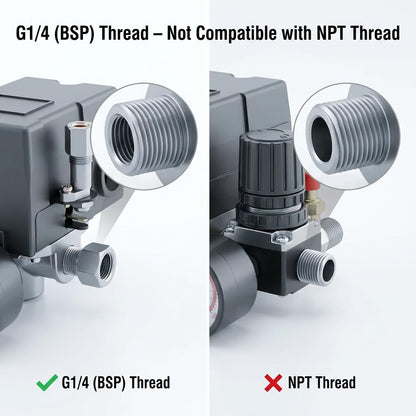 QWORK Air Compressor Pressure Switch Control Valve, 90-120PSI Pressure Regulator with Pressure Gauges Fittings Set