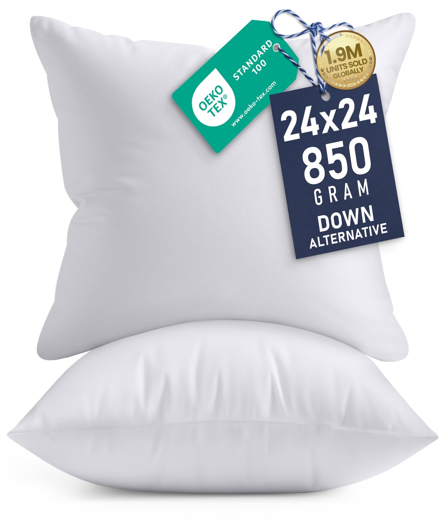 Utopia Bedding Throw Pillows Insert (Pack of 2, White) - 24 x 24 Inches Bed and Couch Pillows - Indoor Decorative Pillow
