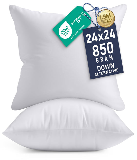 Utopia Bedding Throw Pillows Insert (Pack of 2, White) - 24 x 24 Inches Bed and Couch Pillows - Indoor Decorative Pillow