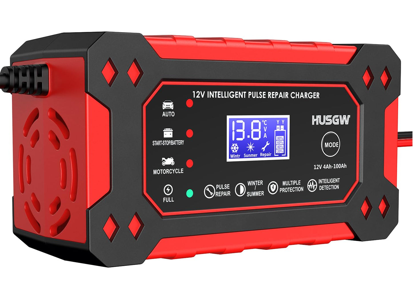 Car Battery Charger, 12V/6A Smart Battery Charger with Pulse Repair, Suitable for Cars, Marine Lead Acid Batteries