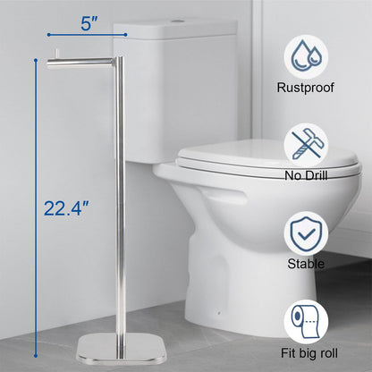 TocTen Toilet Paper Holder Stand, Free Standing Toilet Paper Holder with Reserve, Stainless Steel Weighted Base Toilet Tissue Paper Roll Storage Holder for 5 Rolls of Toilet Tissue(Brushed Nickel)