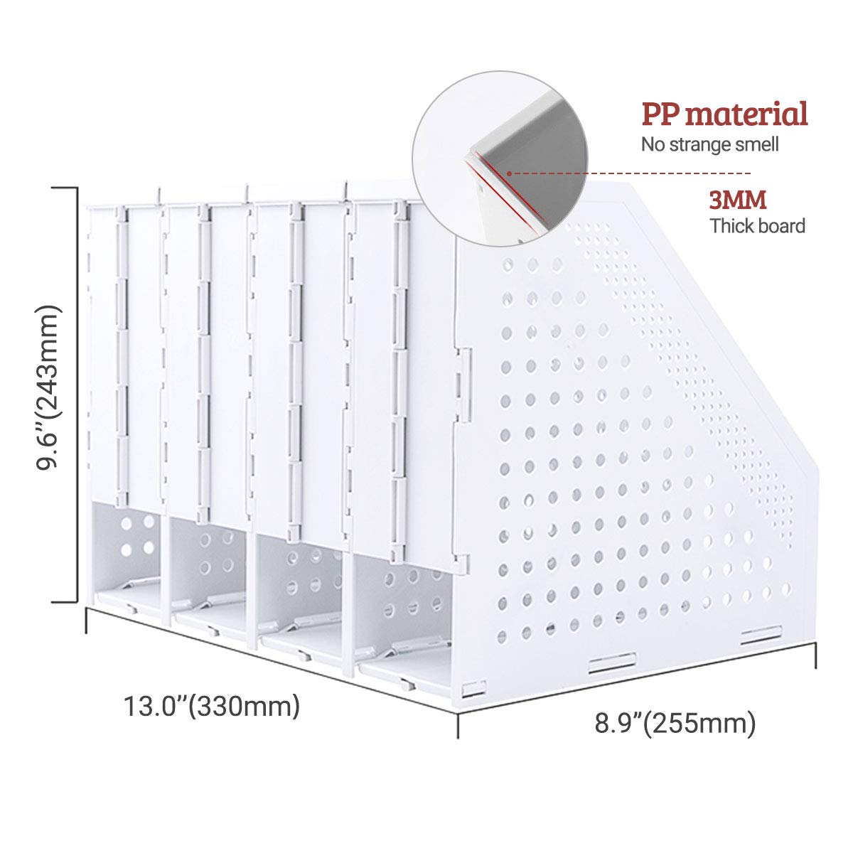 SAYEEC Desktop File Magazine Folder Holder 4 Section Plastic Hollow Documents Foldable Organizer File Cabinet Shelf Frames Dividers Rack Display and Storage (White)