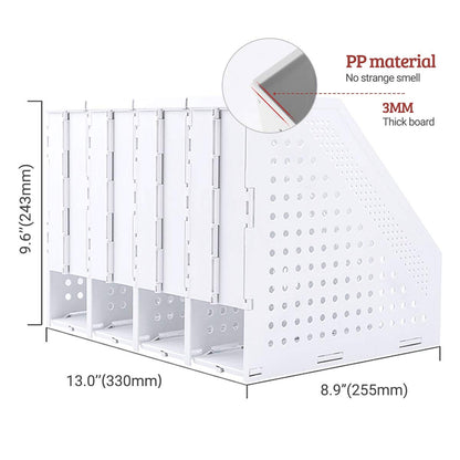 SAYEEC Desktop File Magazine Folder Holder 4 Section Plastic Hollow Documents Foldable Organizer File Cabinet Shelf Frames Dividers Rack Display and Storage (White)