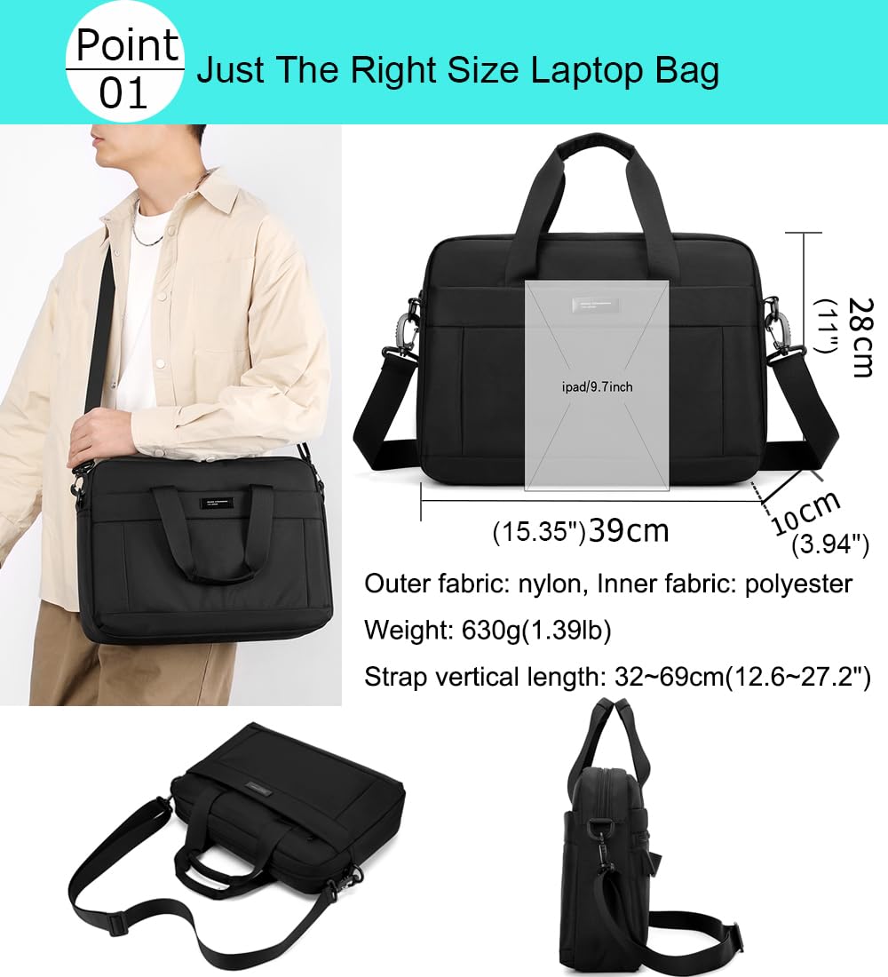 zhongningyifeng Laptop Bag 14 Inch Briefcase for Men Women Waterproof, Shoulder Computer Messenger Handbag for Business Office Work Travel College Black