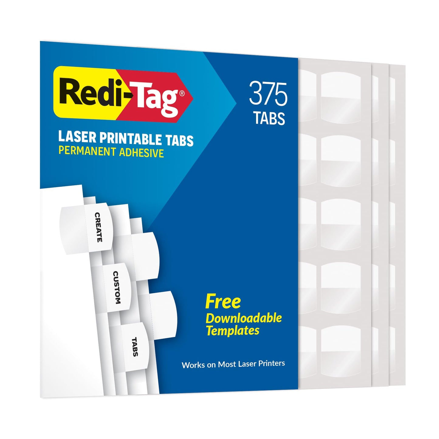 Redi-Tag Sticky Tabs, Laser Printable Index Tabs, Permanent Adhesive, 1-1/8 x 1-1/4 Inch, White, Bulk Pack of 375, for Binders, Manuals, and Office Filing