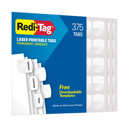 Redi-Tag Sticky Tabs, Laser Printable Index Tabs, Permanent Adhesive, 1-1/8 x 1-1/4 Inch, White, Bulk Pack of 375, for Binders, Manuals, and Office Filing
