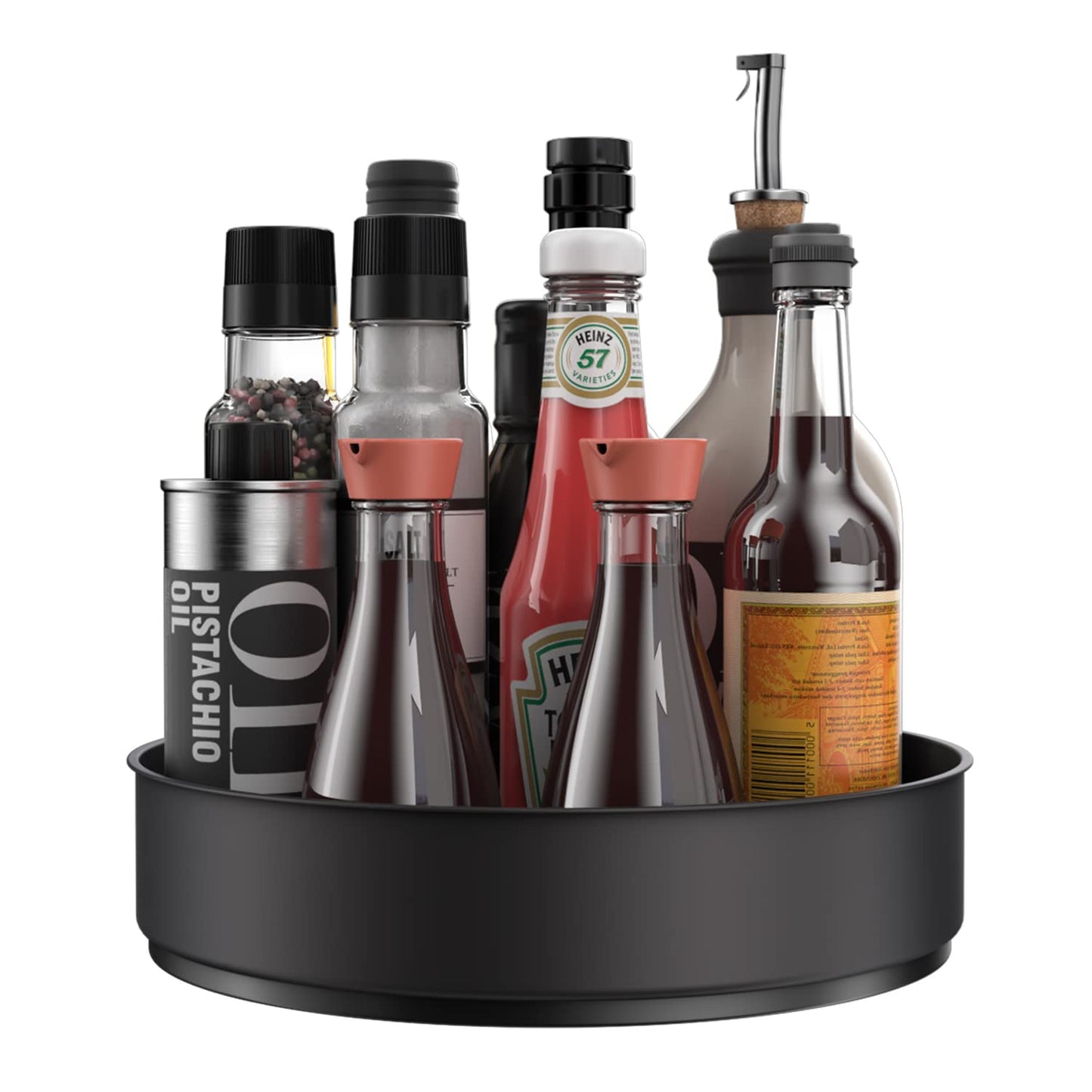WUIVIUT Steel Lazy Susan Cabinet Organizer, Rotating Kitchen Countertop Spice Rack Organizer for Cupboard Fridge Pantry Bathroom Black