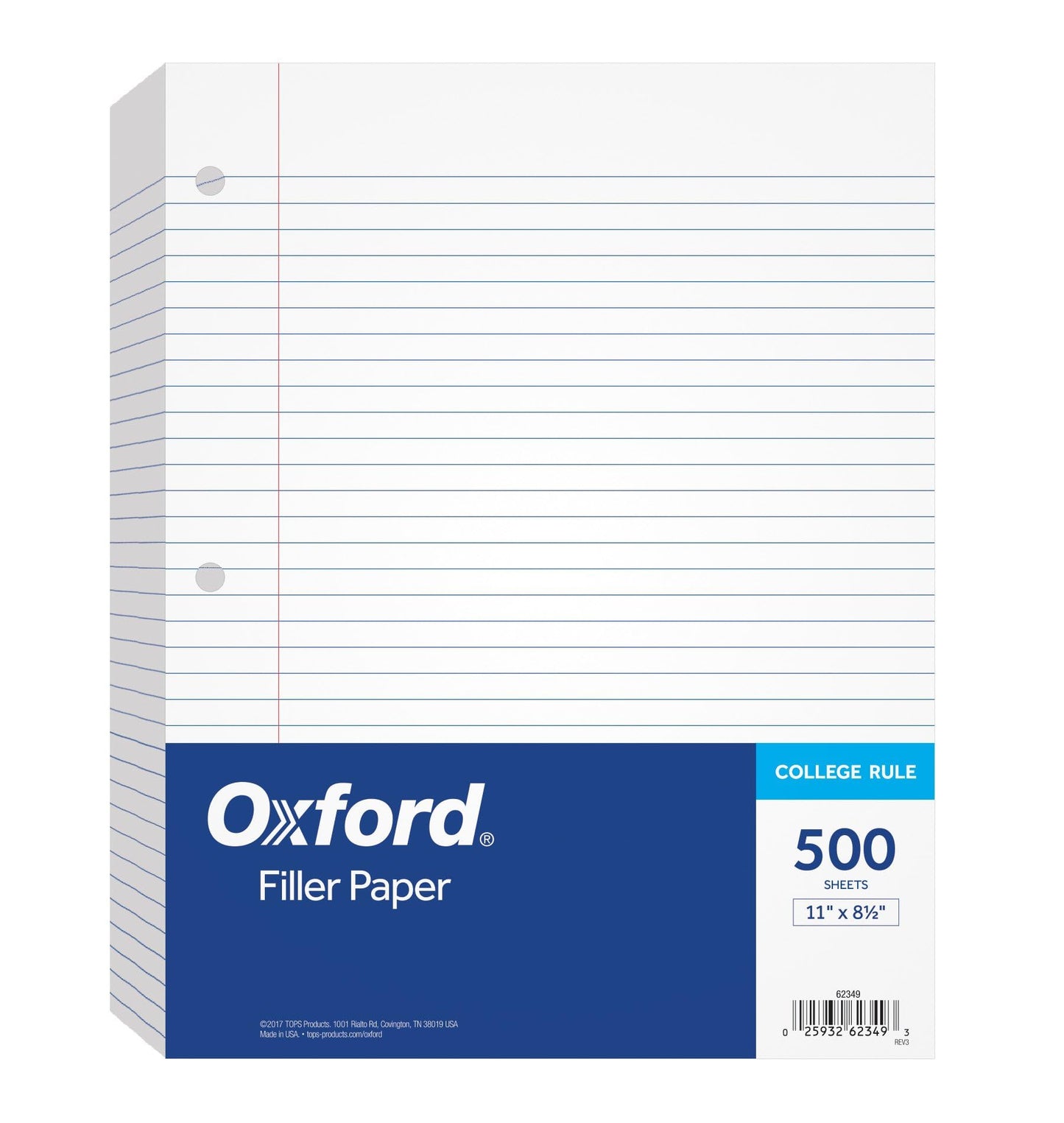 Tops 62349 11x8-1/2, 5/16-Inch Mediumweight 16-lb. Filler Paper, College Rule, 500 Sheets/Pack