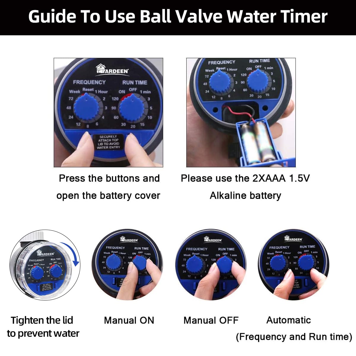Yardeen Water Timer for Hose,Programmable Outdoor Faucet Sprinkler Timer Single Outlet Ball Valve Allow Work Zero Pressure Lawn Watering System