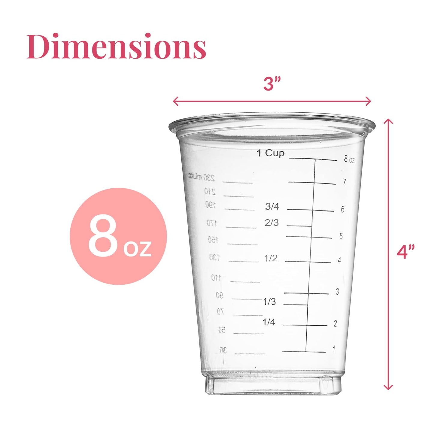 Prestee 50 Disposable Measuring Cups, 8 oz - Epoxy Resin Mixing Cups, Plastic & Paint - Liquid & Dry Measuring for Baking Supplies & Tools