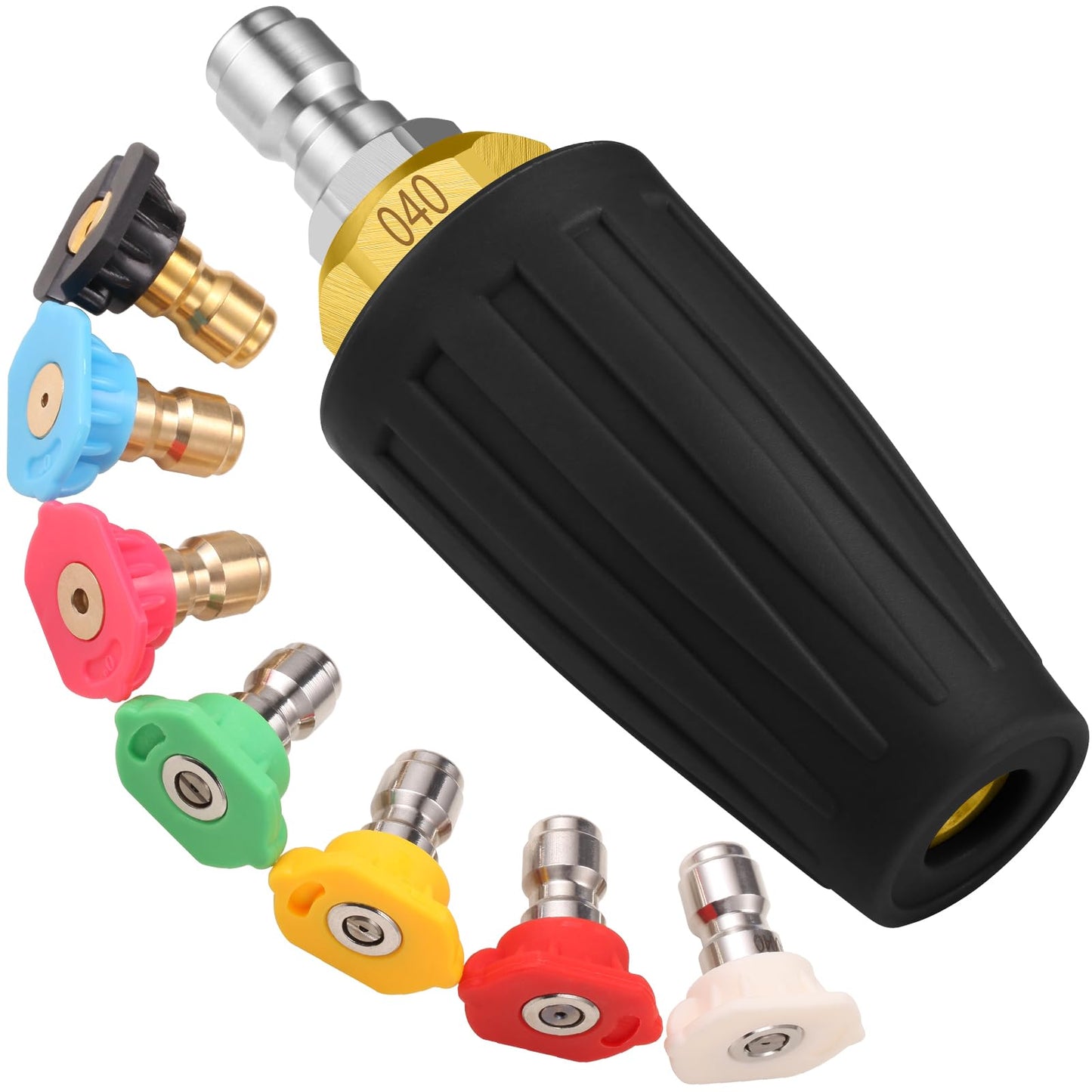 VORIGY 4000 PSI Turbo Nozzle Set 1/4" Quick Connect with 7 Power Washer Nozzle Tips Kit Multiple Degrees (0, 15, 25, 40, 65, Rinse, Soap) for Car Concrete Brick