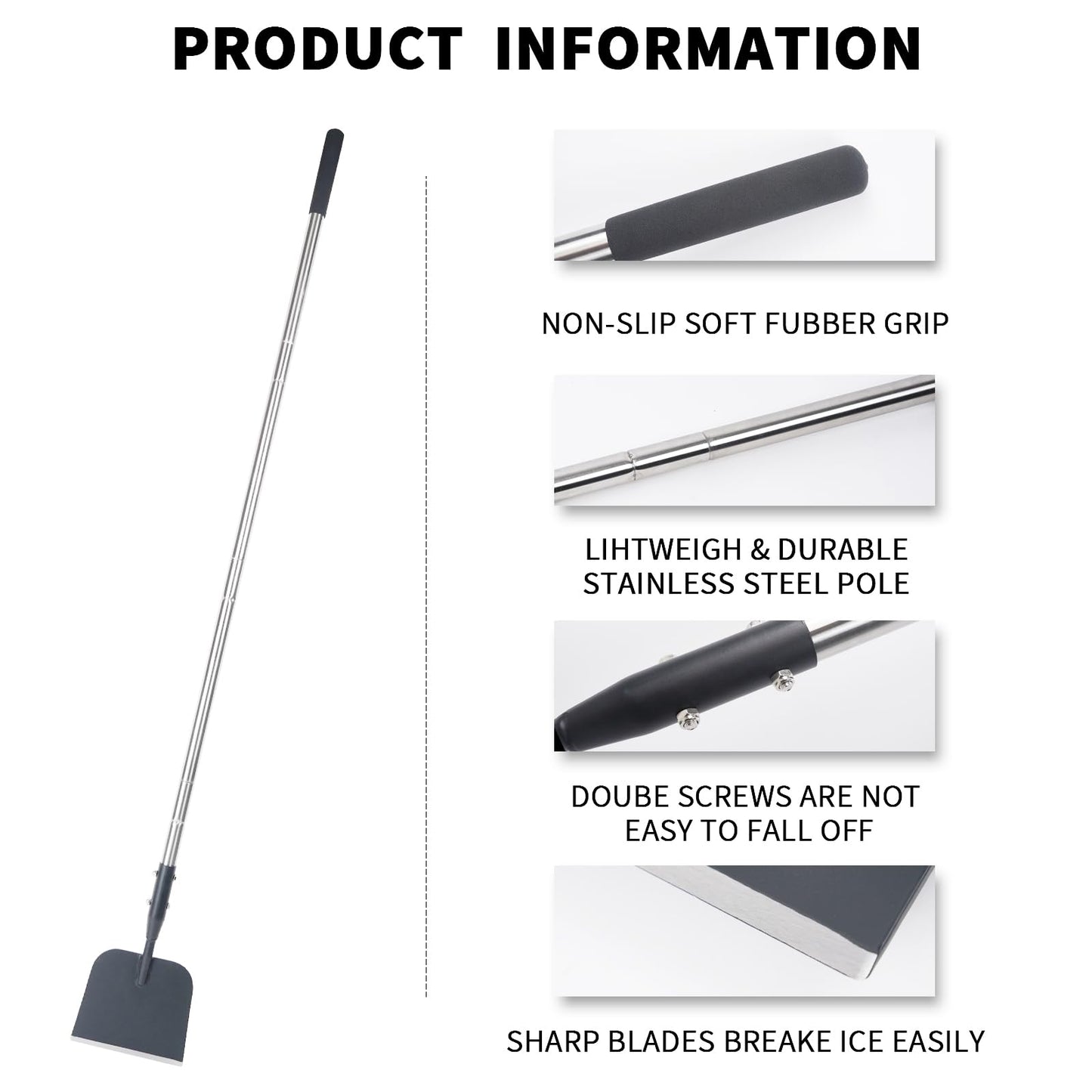 BARAYSTUS Flat Shovel with Adjustable Handle, 59 in Floor Scraper, Ice Scraper, Garden Cleaning Tool, Ice Chopper, Snow Shovel, Multifunctional Weed Remover for Walkway Driveway