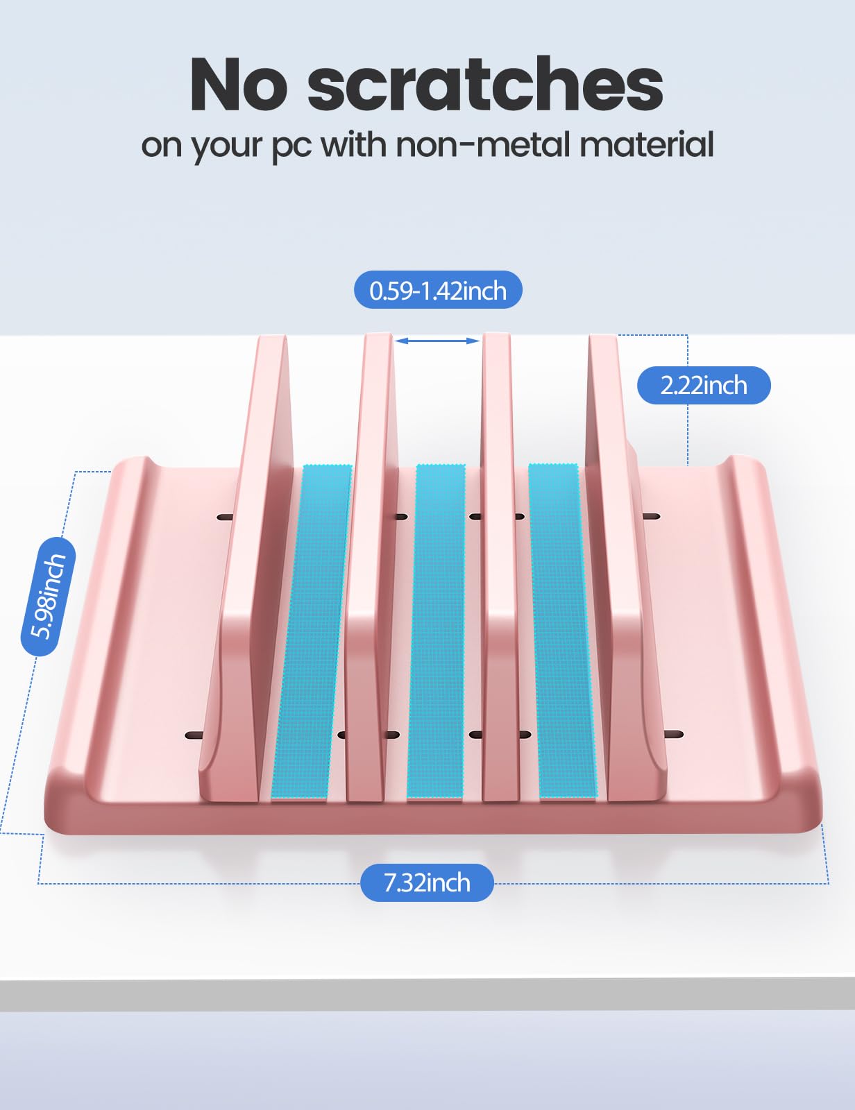 Vaydeer 3-Slot Vertical Laptop Stand Made of Premium ABS Plastics 5 in 1 Design Space-Saving Adjustable Desk Organizer for All MacBook/Chromebook/Surface (Pink)