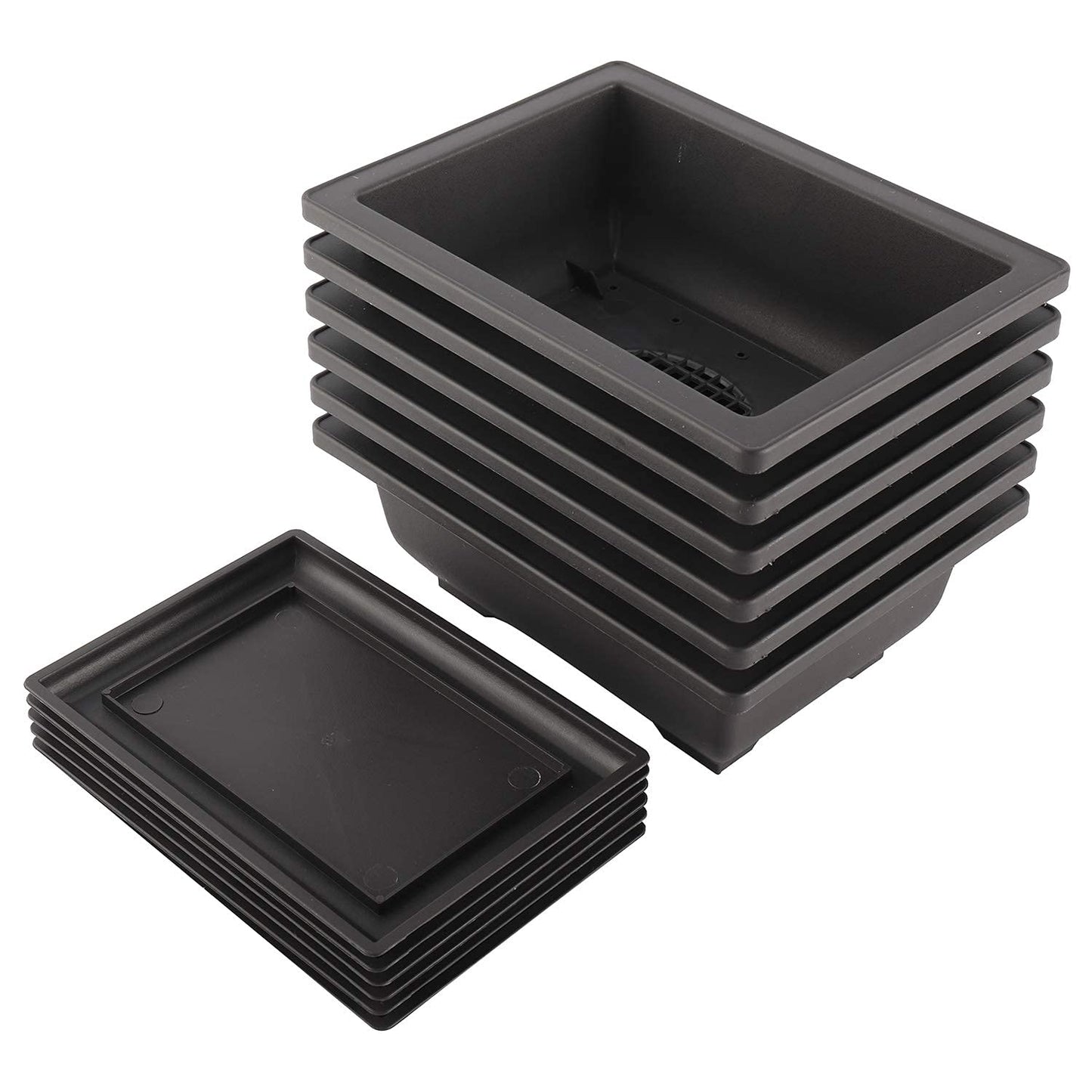 Artilife 6Pcs 6.5Inch Bonsai Pots,Plastic Bonsai Training Pots Humidity Trays Square Nursery Pots for for Plants, Flowers, Herbs, African Violets & Seed Nursery