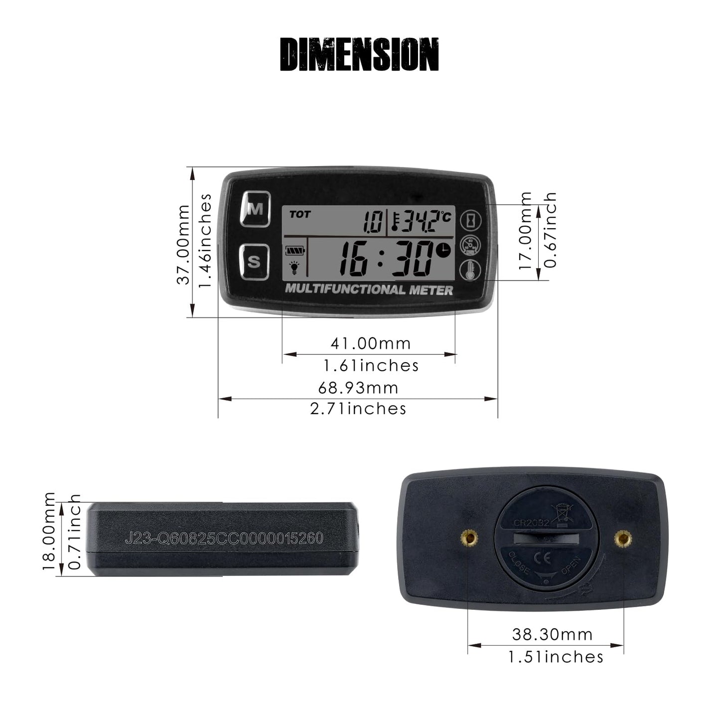 Taikemeti Digital Tachometer Temperature Outdoor Small Engine,Waterproof Digital Thermometer, Maintenance Reminder, Battery Replaceable,Design for Car Lawn Mower ATV. (TS002-1)