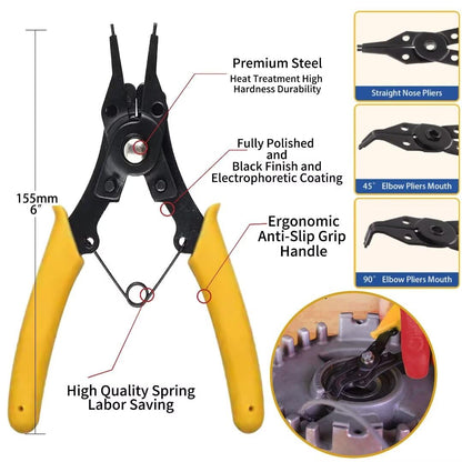 225-Pc Snap Ring Kit with Pliers - 15 Sizes (M3 to M25), 304 Stainless Steel - Essential for Canadian DIYers, Mechanics & Engineers