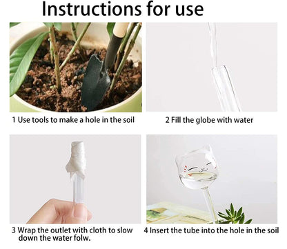 3 Pack Clear Plant Self-Watering Globe,Hand-Blown Glass Bulb Pot Plant Waterer Automatic Irrigation System,Cat Shape Bulbs, Planter Insert for Indoor & Outdoor Plants, Vacation