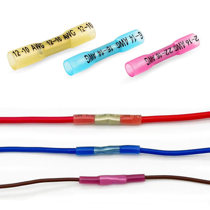 Twippo 220Pcs But Terminal Connectors Waterproof Heat Shrink Wire Connectors Automotive Electrical Connector Terminals Kit Crimp Connectors (22-10 Gauge)