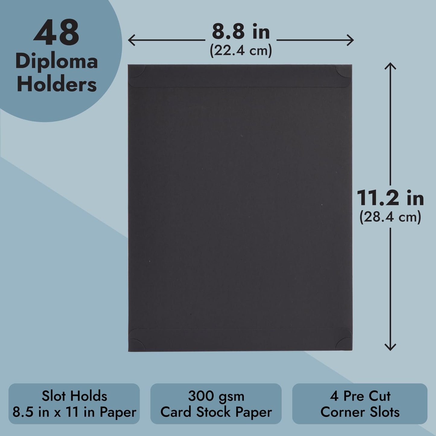 48-Pack Single Sided Award Certificate Holders - Bulk Certificate Holders for Graduation, Diploma, Employee Appreciation, Certification (fits 8.5x11, Black)