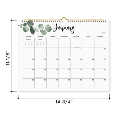 Cabbrix 2026 Year Monthly Wall Calendar, Runs from January 2026 to June 2027, Home Schooling Planner for Family and School, Wirebound, Large, 15 x 12 Inches