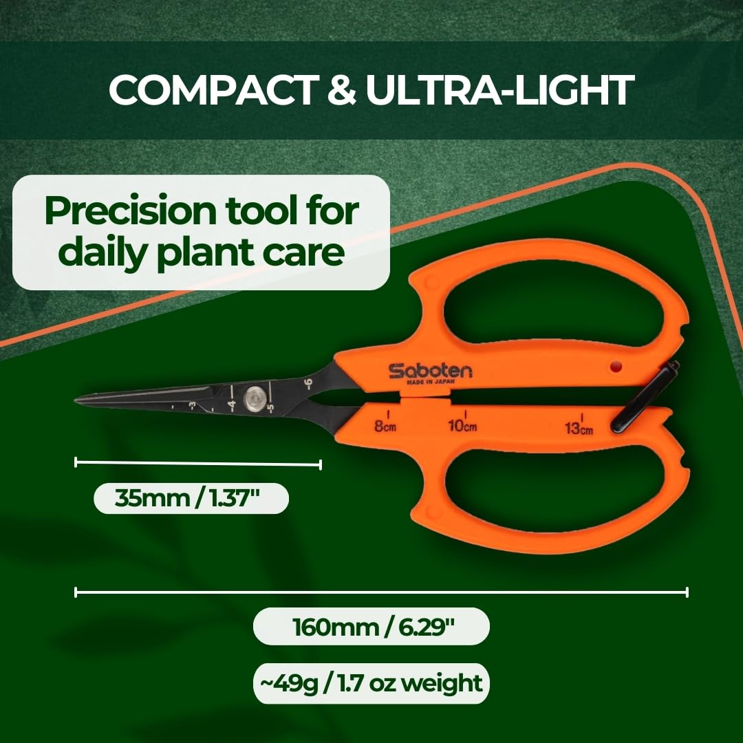 Saboten 6.3" Automatic Japanese Harvesting Shears - Fine-Tipped Curved Blade, Magnetic Springless Action, Stainless Steel with Fluorine Coating, Ergonomic Grip - forest Originals, Made in Japan