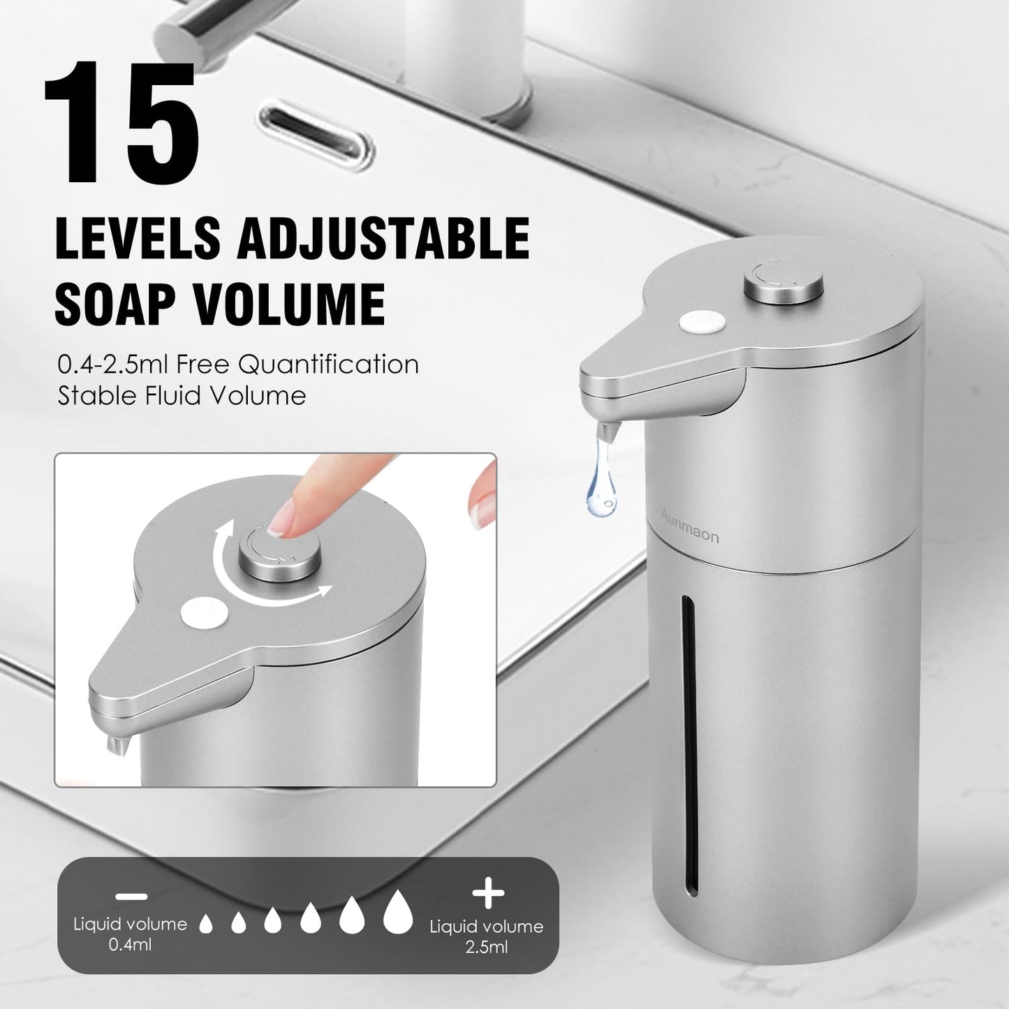 Aunmaon Automatic Soap Dispenser Touchless,Upgrade Adjustable Volume for Thick and Thin Liquid Battery Hand AndDish Soap Dispenser for Kitchen Bathroom