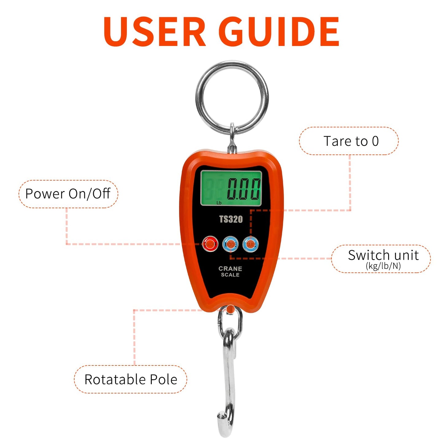 Outmate Digital Crane Scale 300kg/660lbs 200kg/440lbs with LED Handheld Mini Hanging Scale for Garage Farm Hunting Fishing Etc(200kg/Plastic Shell/Orange)