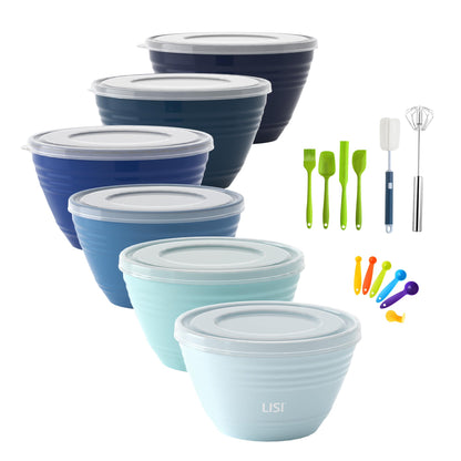LISI 6 Pack Mixing Bowl Set with Lids, Plastic Bowls for Kitchen, Nesting Salad & Meal Prep Bowls, BPA-Free, Large Storage Bowl with Airtight Lids