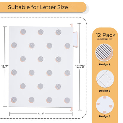 Y YOMA 12 Pack Rose Gold Hanging File Folders Letter Size Decorative File Folder Cute Pretty Hanging Folder Organizer for Filing Cabinet Office Home with 1/5-Cut Adjustable Tabs, 3 Gold Foil Design