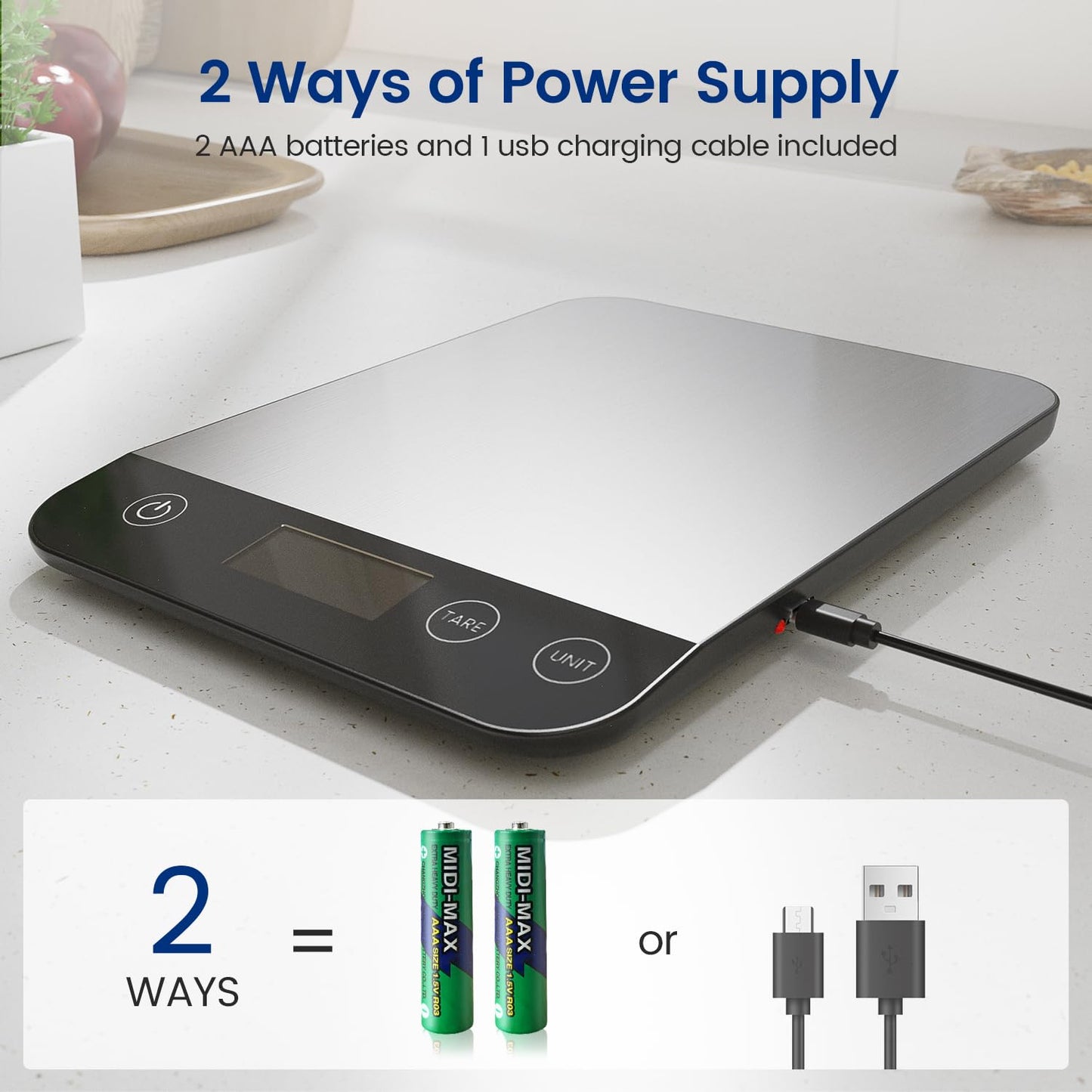 【Rechargeable & 33lb 】 Digital Kitchen Scale, USB C Electronic Kitchen Scale, 15 kg, High Precision 1 g/0.1 oz Food Scale, Professional with Hard Function, Batteries Included