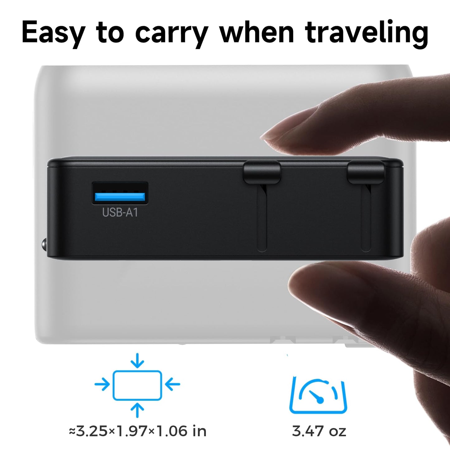 YOOVEI Mini Universal Travel Plug Adapter, 2026 Ultra-Thin PD 25W Fordable Travel Adapter with 1AC 1USB-A 2USB-C Ports,Smart Temperature Control, Worldwide EU/UK/AU/AS Plug Adapter for Travel