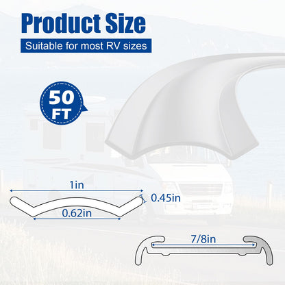 1" RV Vinyl Trim Molding Insert (50 ft), Heavy Duty RV Camper Travel Trailer Screw Cover, Gutter Corner & Roof Edge Track for RV Camper Travel Trailer, Durable Outside Seam Channel, White