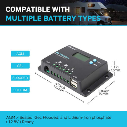 Renogy 10A Wanderer PG PWM Charge Controller, Positive Ground