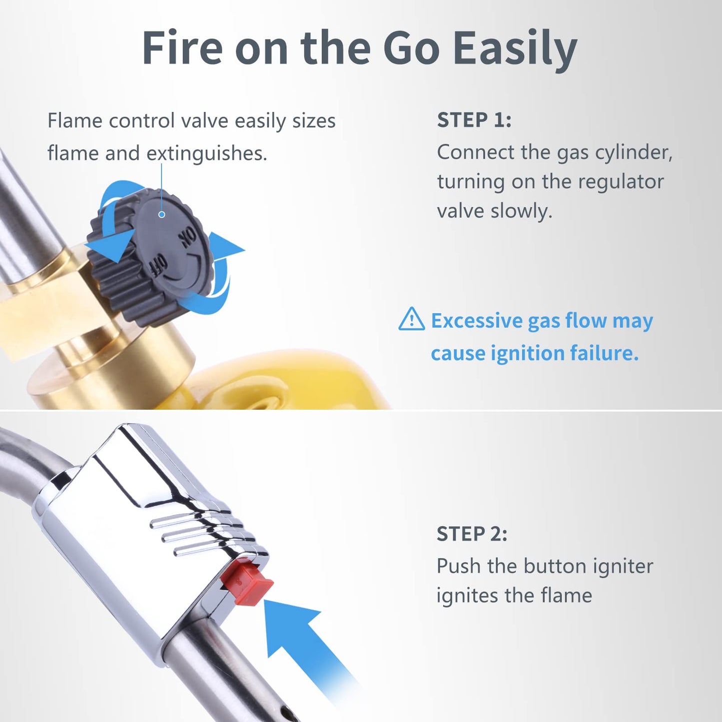TAUSOM Propane Torch Head Metal Trigger Start Ignition, Propane Torch Adjustable Heat, Torch Head Fuel by MAPP MAP/PRO Propane Gas for Soldering Brazing Jewelry Cooking and Grill