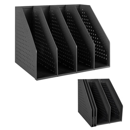 SAYEEC Collapsible Magazine Holder Plastic Desktop Vertical 4 Compartment File Magazine Organizer Holder File Divider Sorter Stand Office Document Organizer Storage Box Bins Home School Black