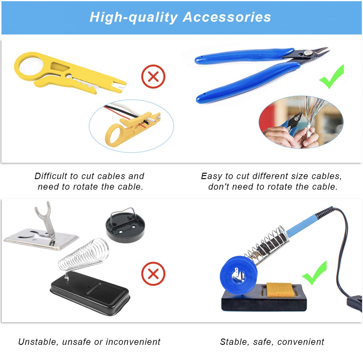 Soldering Iron Kit Electronics, 60W Soldering Welding Iron Tools with ON-Off Switch, 5pcs Soldering Iron Tips, Solder Sucker, Soldering Iron Stand, Tweezers, Solder Wire, Wire Cutter, PU Carry Bag
