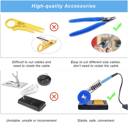 Soldering Iron Kit Electronics, 60W Soldering Welding Iron Tools with ON-Off Switch, 5pcs Soldering Iron Tips, Solder Sucker, Soldering Iron Stand, Tweezers, Solder Wire, Wire Cutter, PU Carry Bag