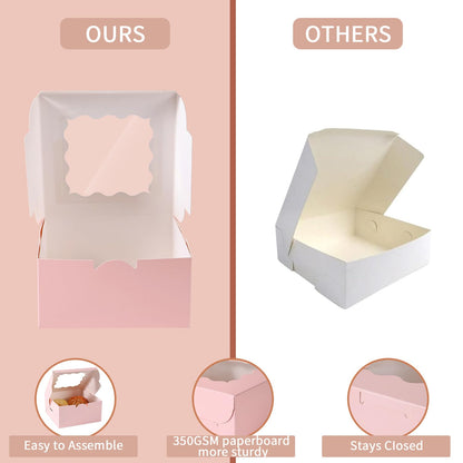 PFAMKEER 36 pcs 6x6x3 Inches Small Cake Box with Window, Bakery Pastry Cookie Boxes, Mini Pie for Pastry,Dessert,Strawberries,Chocolates, Cupcakes with paper stickers (Pink)